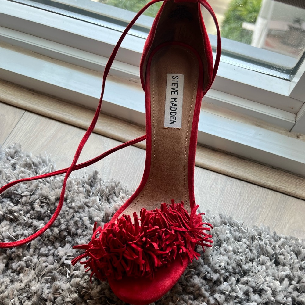 Strappy red sandals